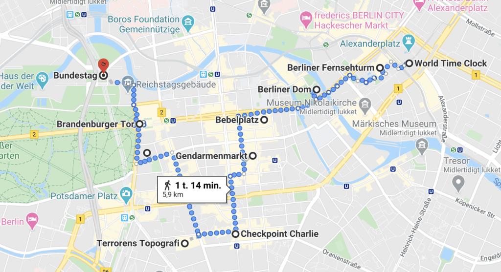 Berlin-Spaziergang Route zu Sehenswürdigkeiten im Berliner Zentrum