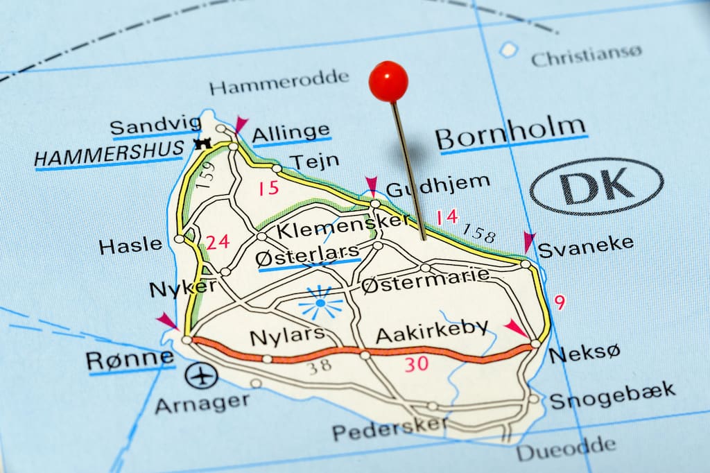 Karte der dänischen Insel Bornholm