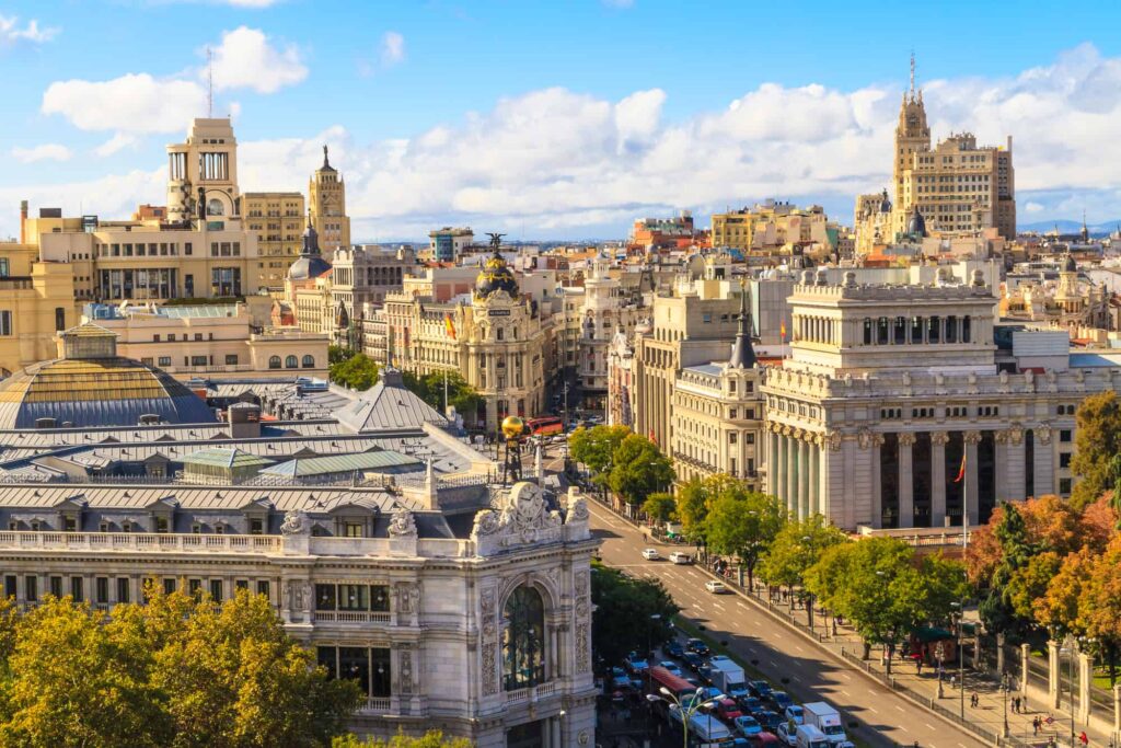 Luftaufnahme vom Zentrum Madrids und der Gran Vía