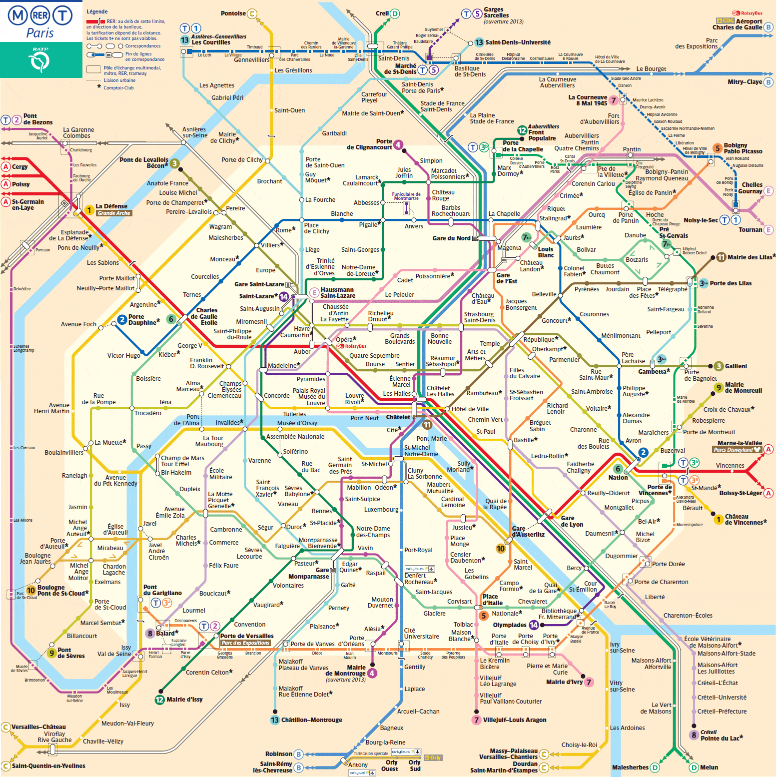 Karte des Metro- und RER-Netzes in Paris