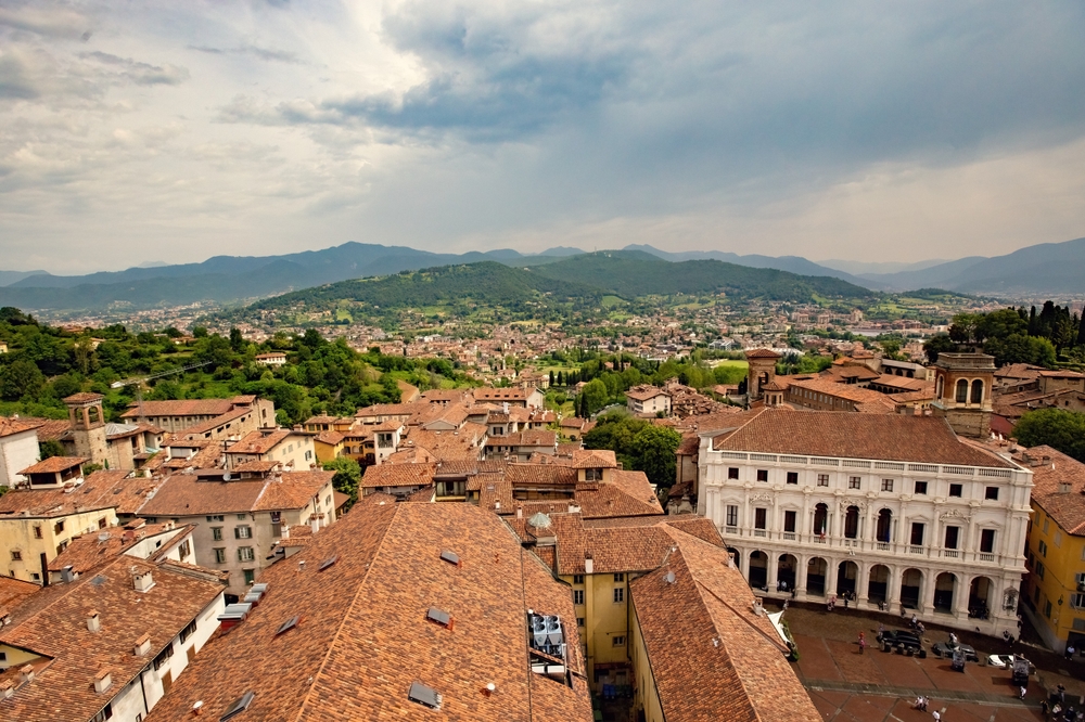 Luftbild der Città Alta von Bergamo