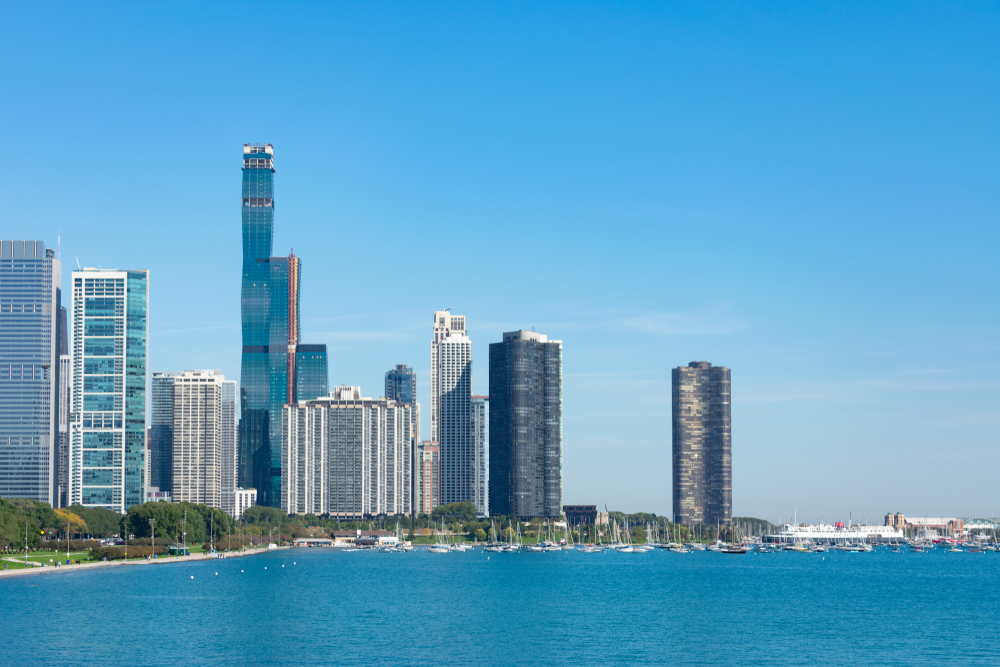 Die Skyline von Streeterville am Lake Michigan in Chicago