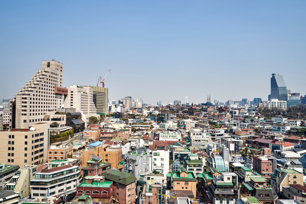 Blick auf die Hochhäuser von Gangnam in Seoul