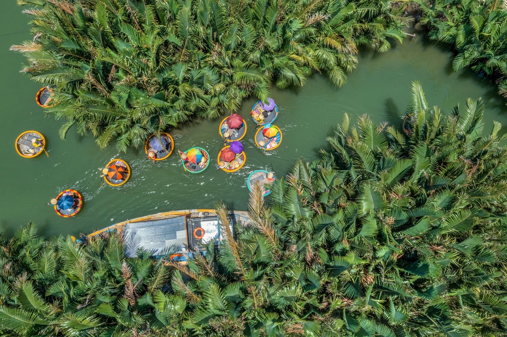Korbboote im Kokoswald Bay Mau in Cam Thanh bei Hoi An