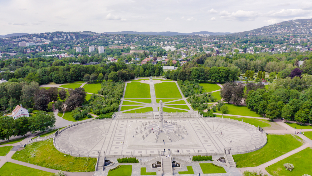 Luftaufnahme vom Vigelandsparken im Frognerparken in Oslo