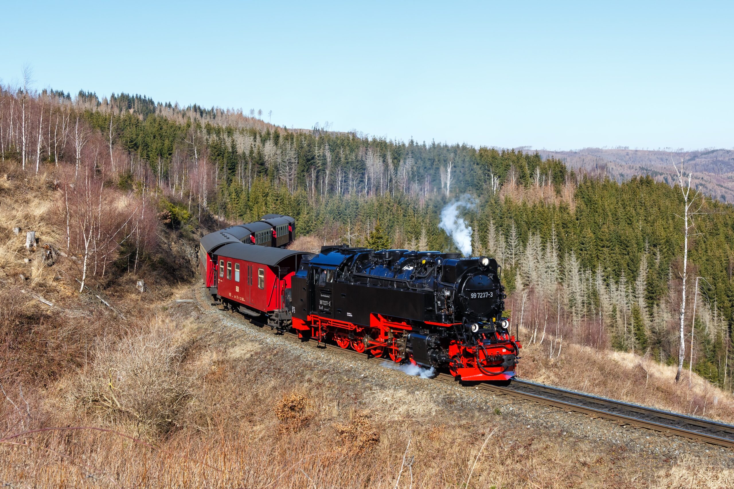 Dampfzug der Brockenbahn bei Drei Annen Hohne im Harz