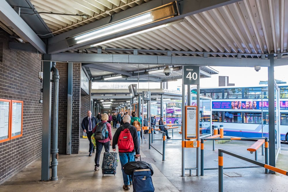 Buchanan Bus Station in Glasgow, Endhaltestelle des Flughafenbusses 500