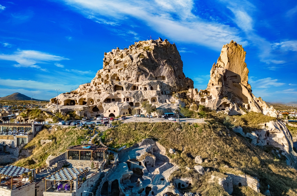 Die Burg Uçhisar in der Provinz Nevşehir in Kappadokien