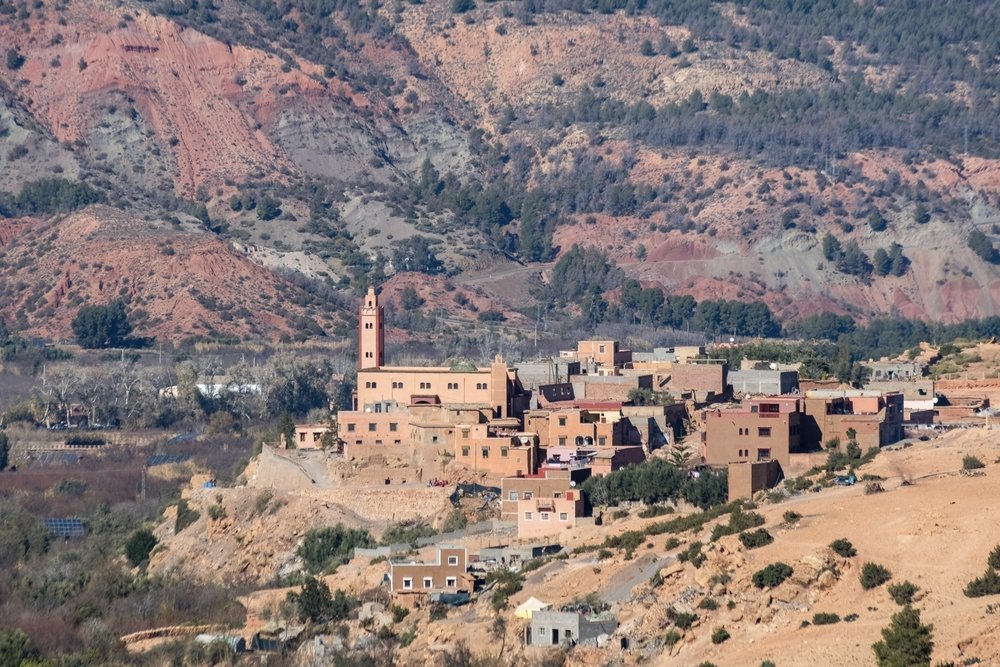 Das Dorf Imlil im Tal des Atlasgebirges in Marokko