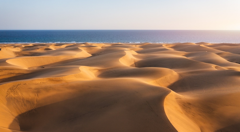 Blick über das Dünenschutzgebiet von Maspalomas auf Gran Canaria