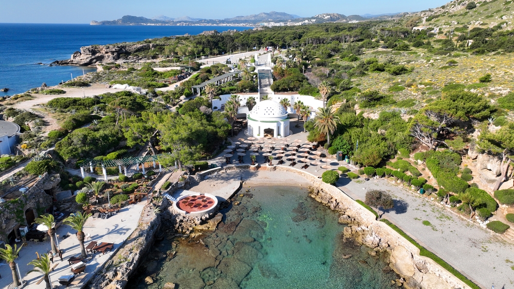 Die Art-déco-Bauten der Kallithea Springs auf Rhodos aus der Luft