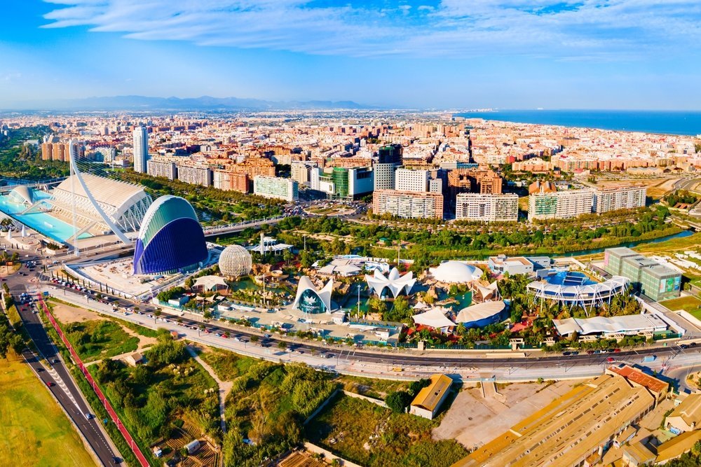 Luftaufnahme der Ciudad de las Artes y las Ciencias