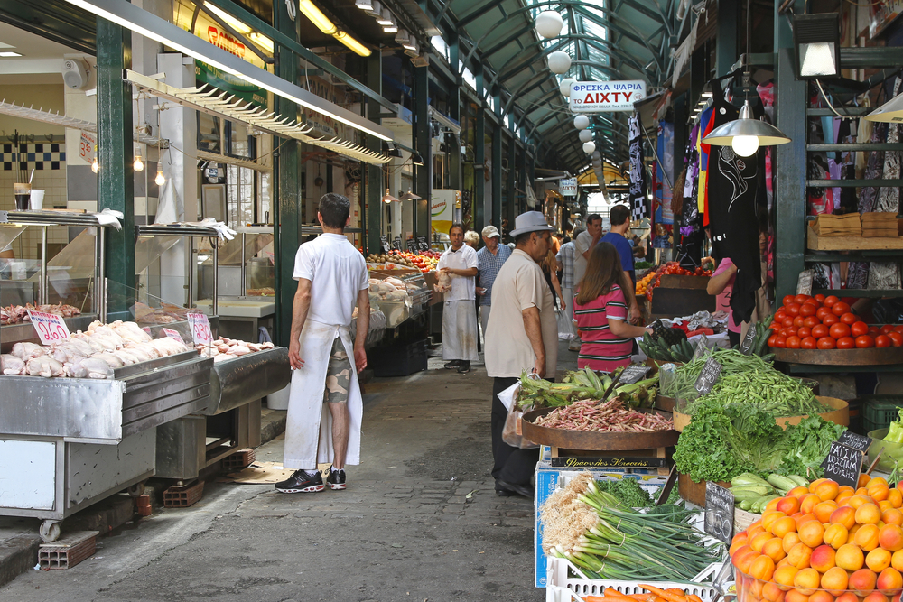 Der Modiano-Markt in Thessaloniki, die überdachte Markthalle am Kapani-Markt