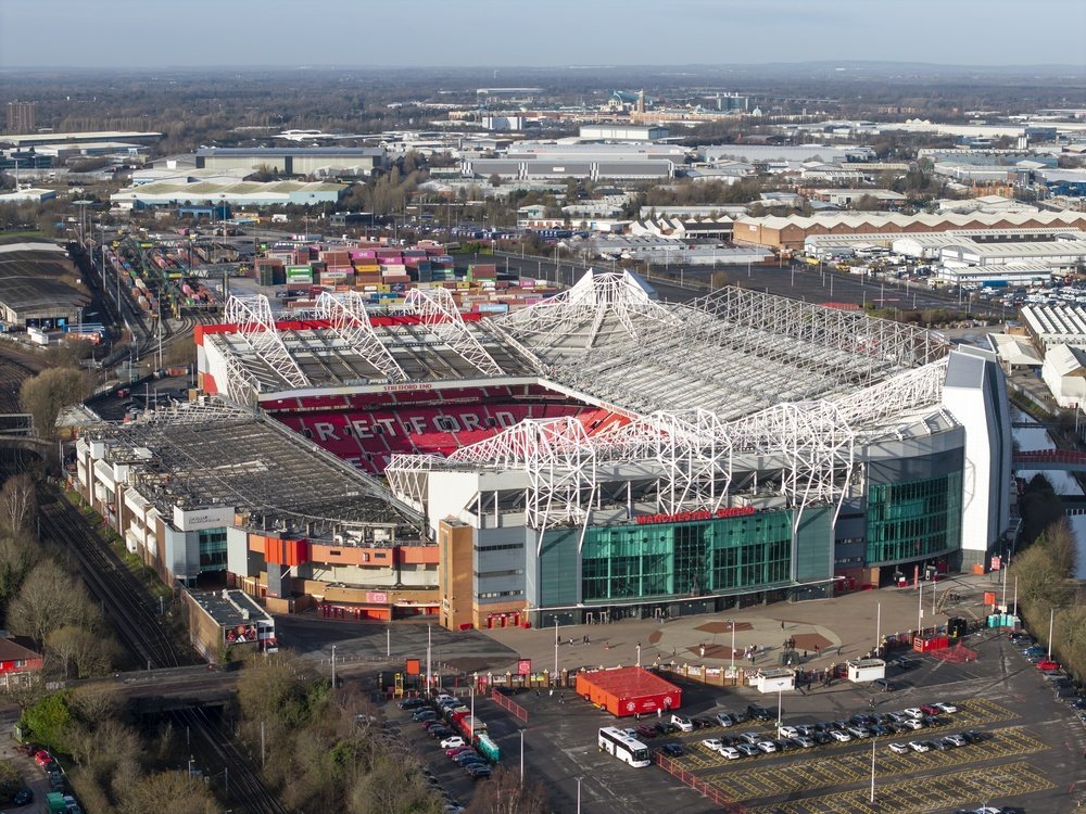 Old Trafford, das Stadion von Manchester United, aus der Luft